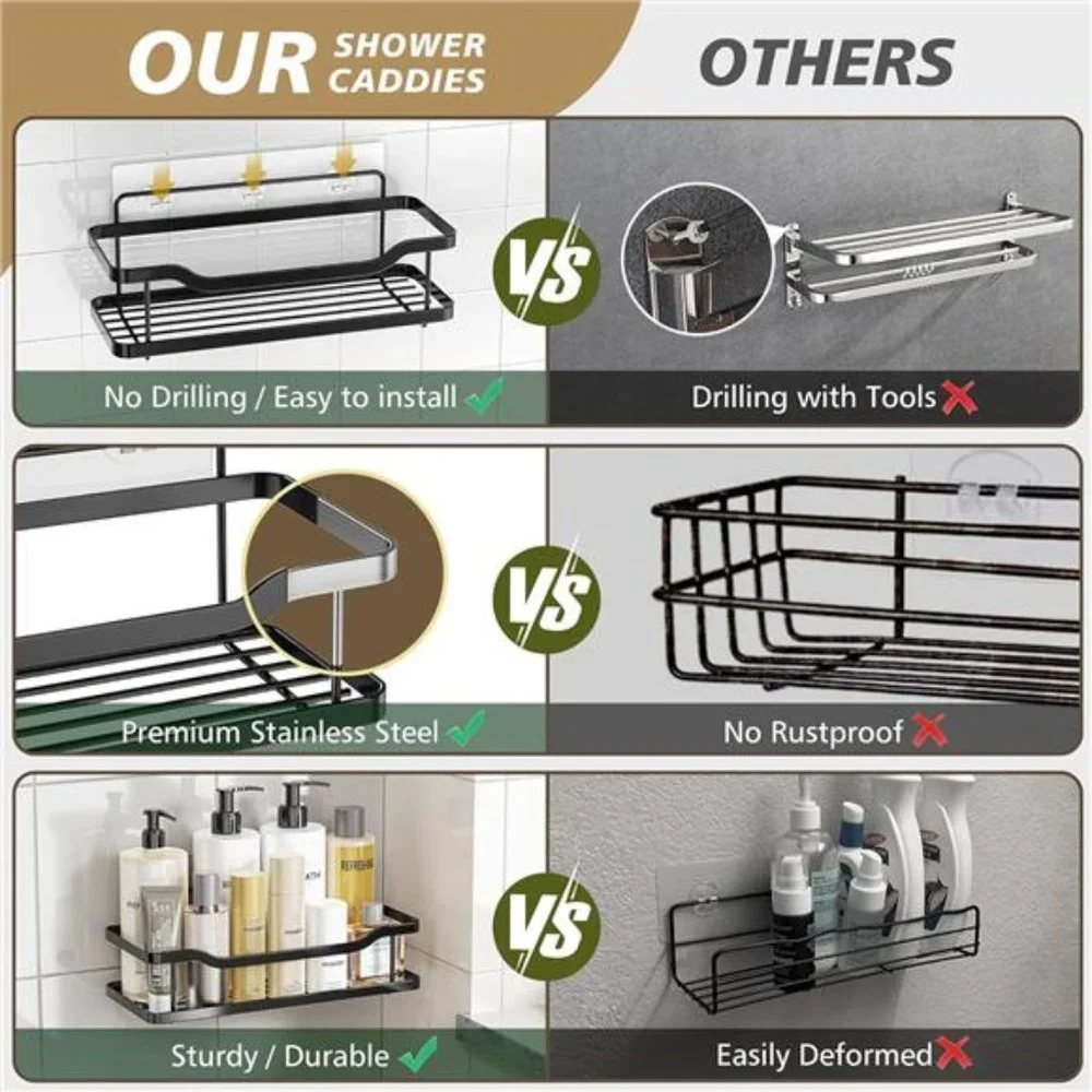 Shower Caddy, 2-Pack Adhesive Shower Organizer, No Drilling Rustproof